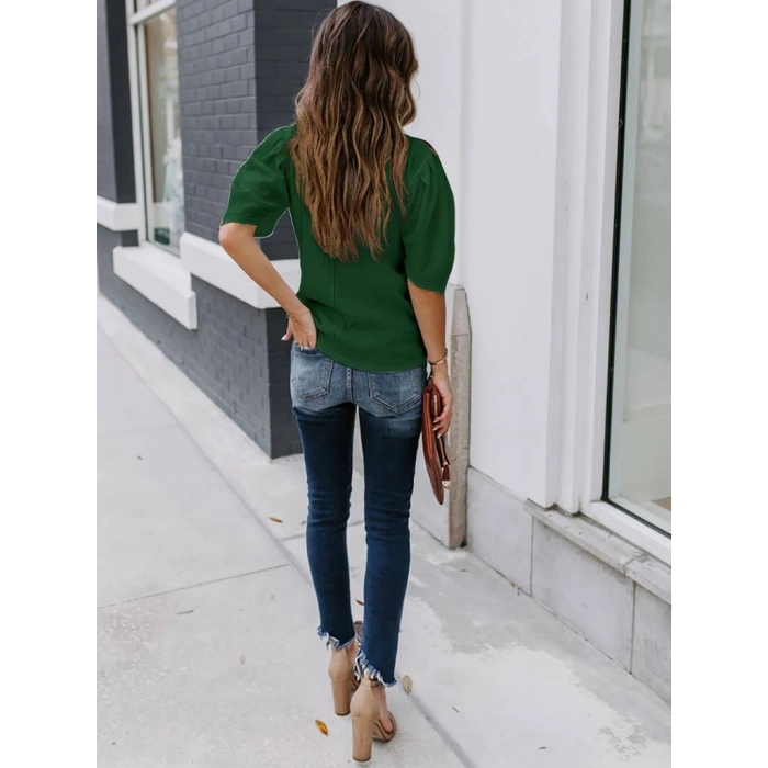 Kadın Kısa Kollu Pileli Balın Kol Bürümcük Bluz