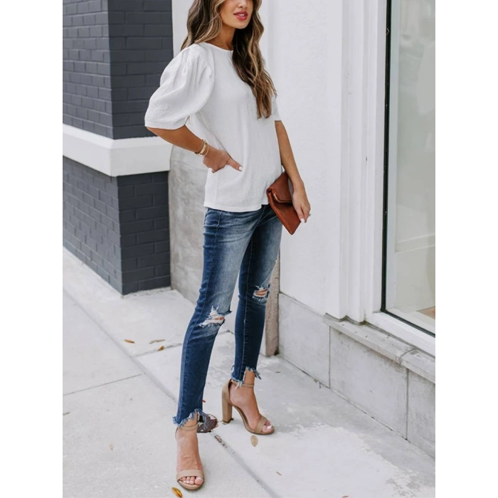 Kadın Kısa Kollu Pileli Balın Kol Bürümcük Bluz