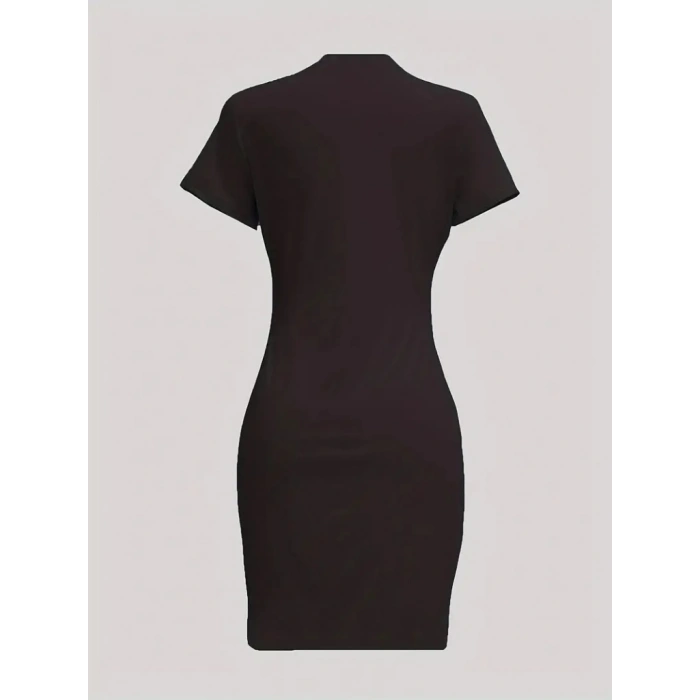 Kadın Kısa Kollu Queen Baskı Iki Iplik Mini Elbise