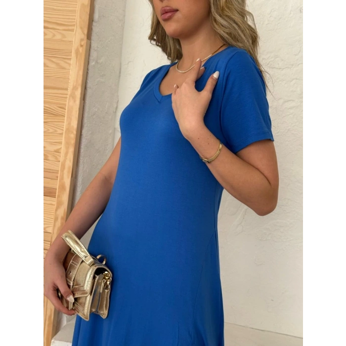 Kadın Kısa Kollu V Yaka Maxi Boy Elbise 124 Cm