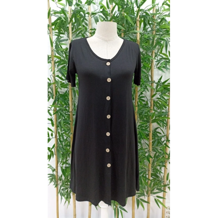 Kadın Kısa Kollu V Yaka önü Düğmeli Viskon Elbise