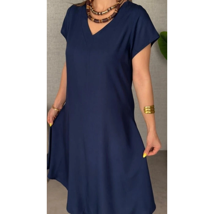 Kadın Kısa Kollu V Yaka Salaş Maxi Boy Elbise