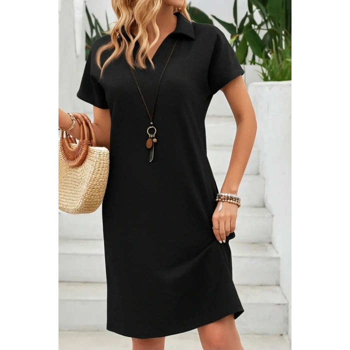 Kadın Kısa Kollu V Yakalı Bürümcük Elbise