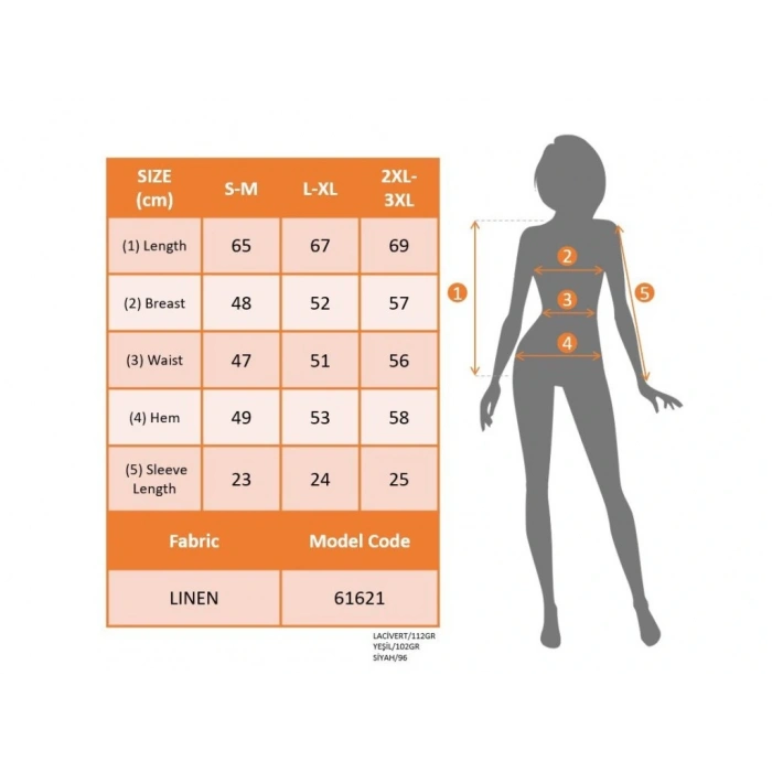 Kadın Kısa Kollu V Yakalı Düğmeli Keten Bluz