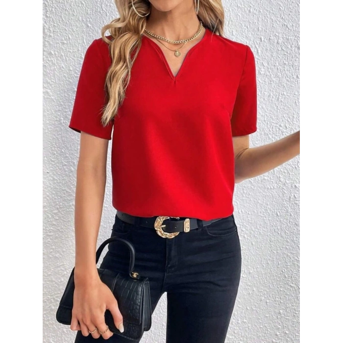 Kadın Kısa Kollu V Yakalı Ithal Krep Elbise