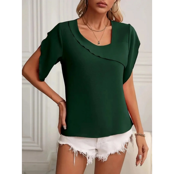 Kadın Kısa Kollu Yaka Ve Kol Detay Jesica Bluz