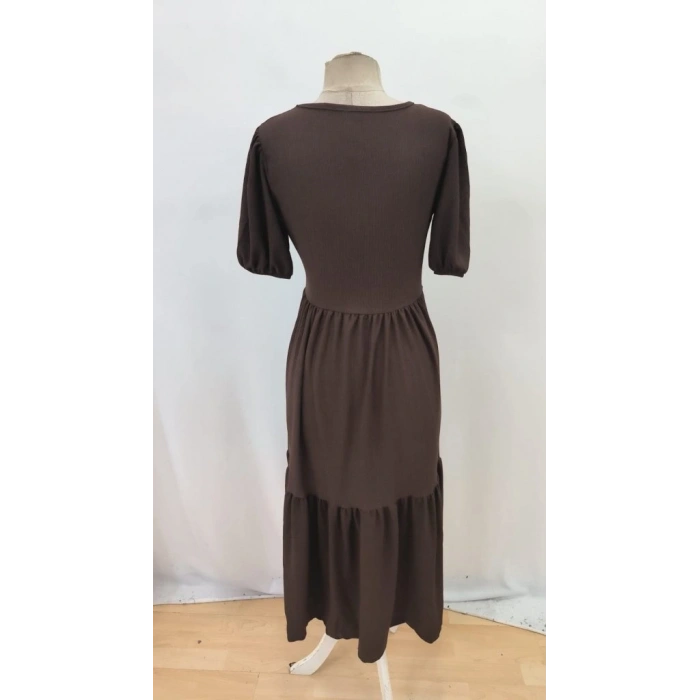 Kadın Kısa Kollu Yakası Açık Katlı Bürümcük Balon Elbise