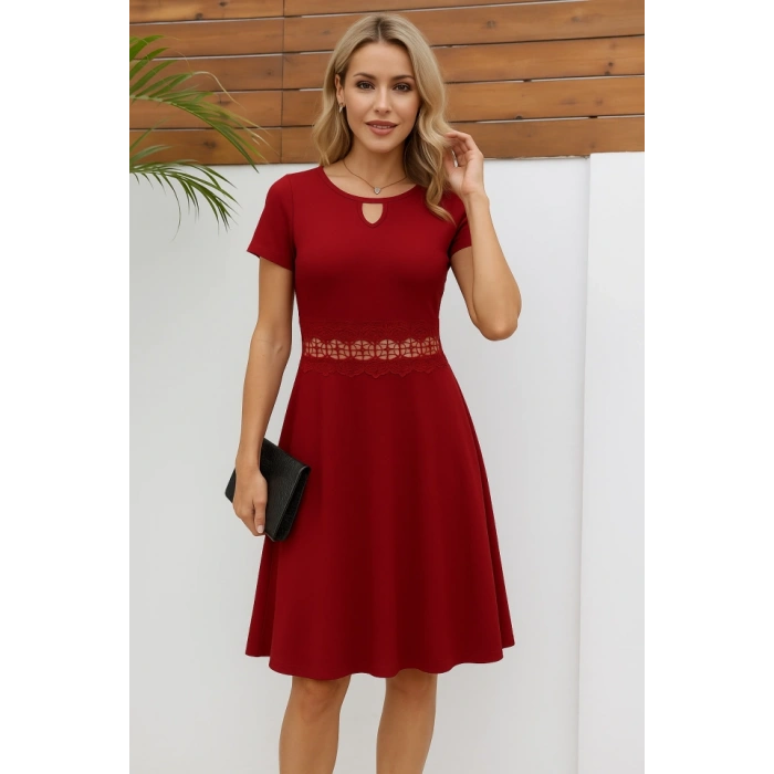 Kadın Kısa Kollu Yuvarlak Yaka Damla Detaylı Janjan Elbise
