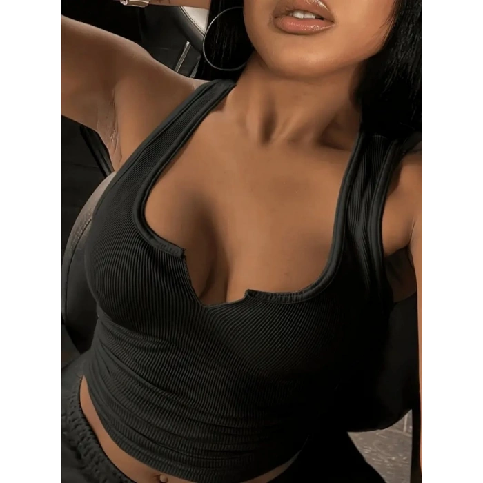 Kadın Kolsuz V Yakalı Kaşkorse Bluz