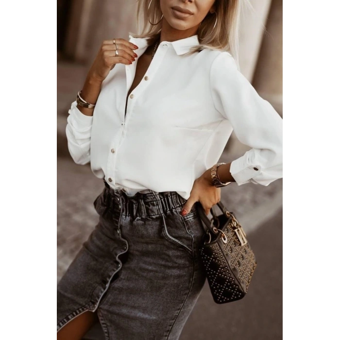 Kadın Metal Düğmeli Dokuma Viskon Kumaş Gömlek