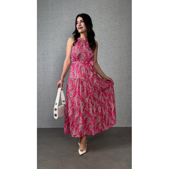 Kadın Omuzlardan Açık Boyundan Geçmeli Desenli Süprem Bluz