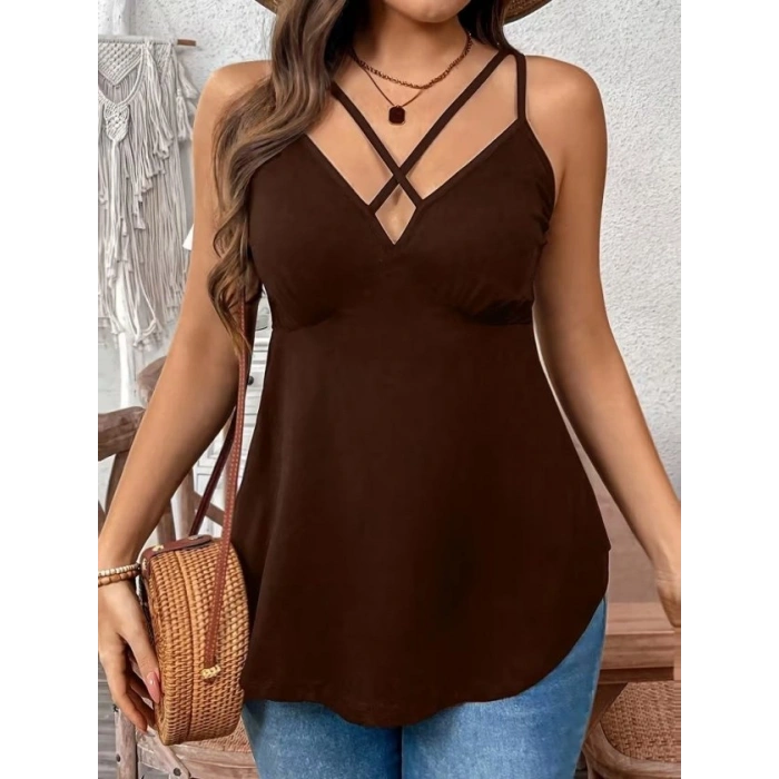 Kadın önden çapraz Askılı Uzun Vıskon Bluz