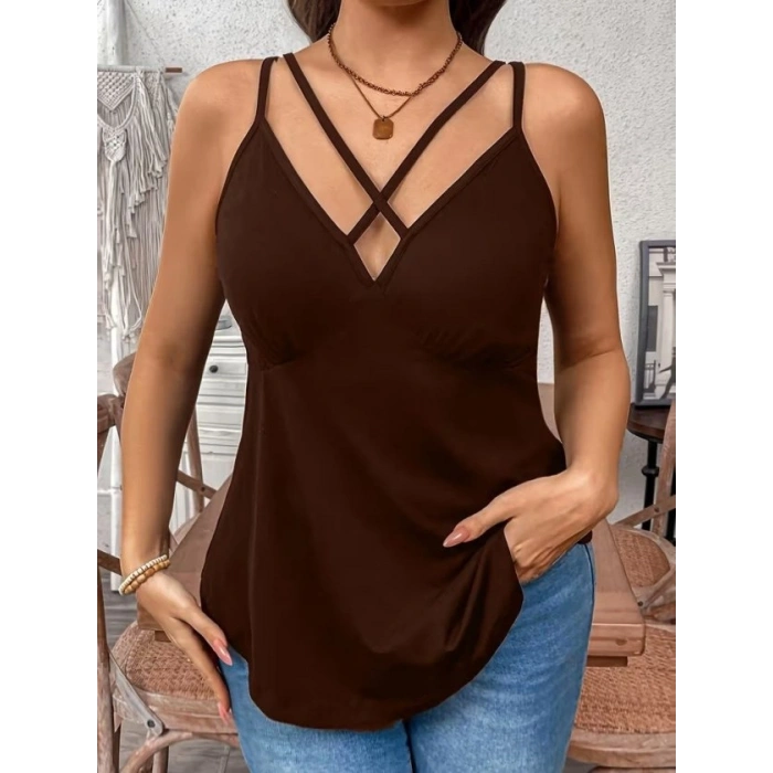 Kadın önden çapraz Askılı Uzun Vıskon Bluz