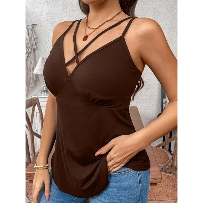 Kadın önden çapraz Askılı Uzun Vıskon Bluz