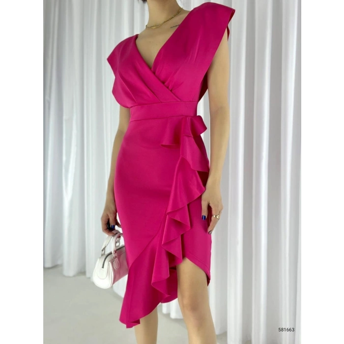 Kadın Önü Fırfırlı Midi Boy Elbise