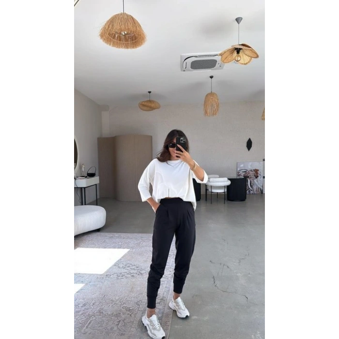 Kadın Scuba Modal Paça Manşet Pileli Pantolun