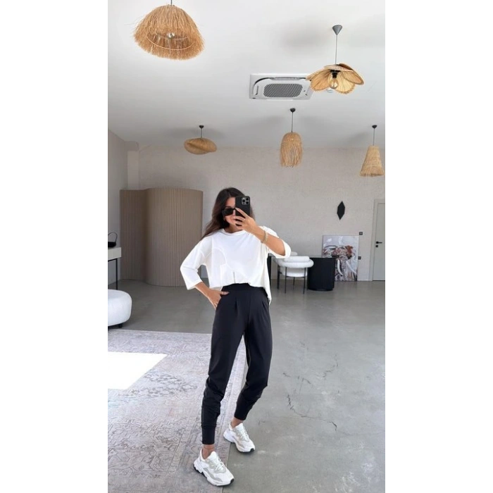 Kadın Scuba Modal Paça Manşet Pileli Pantolun