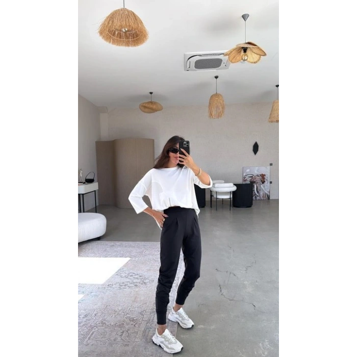 Kadın Scuba Modal Paça Manşet Pileli Pantolun