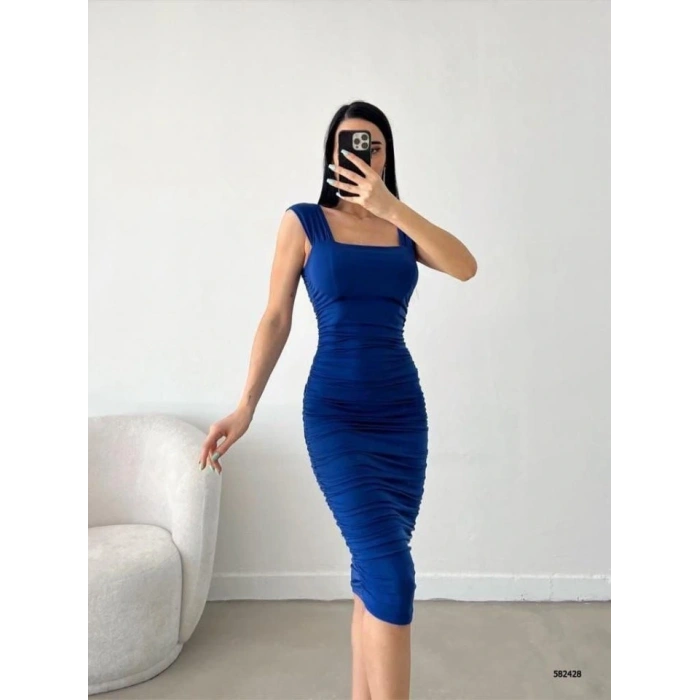 Kadın Sendy Kumaş Kalın Askılı Midi Boy Elbise