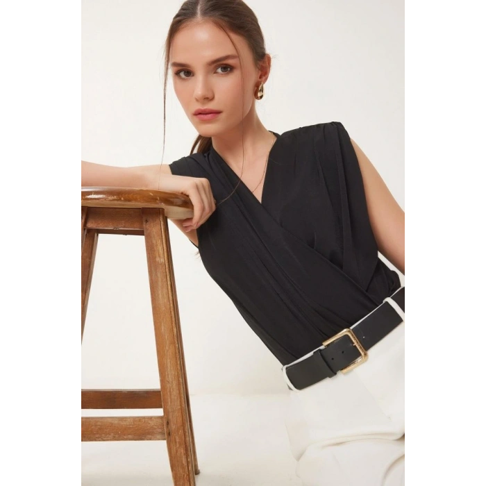 Kadın Sendy Kumaş Kruvaze Yaka Vatkalı Bluz