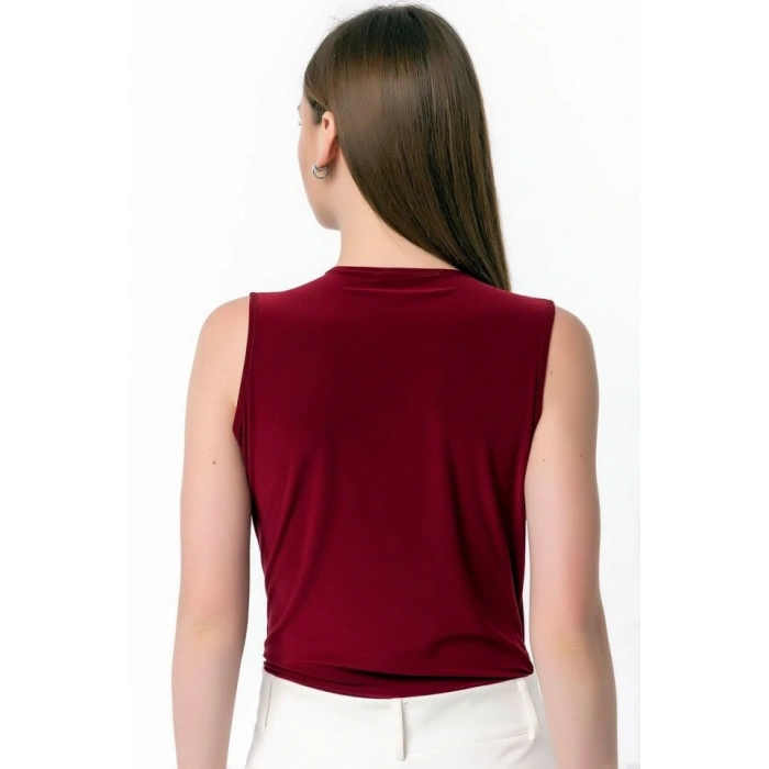 Kadın Sendy Kumaş Kruvaze Yaka Vatkalı Bluz