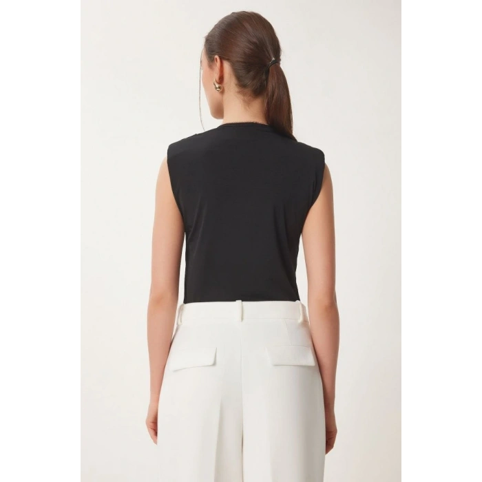 Kadın Sendy Kumaş Kruvaze Yaka Vatkalı Bluz