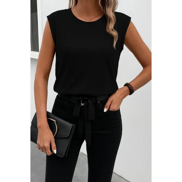 Kadın Sıfır Kol Etek Ucu Bağlama Detay Ithal Krep Bluz