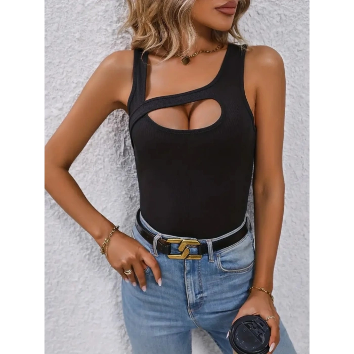 Kadın Sıfır Kol Geometrik Yaka Kaşkorse Bluz