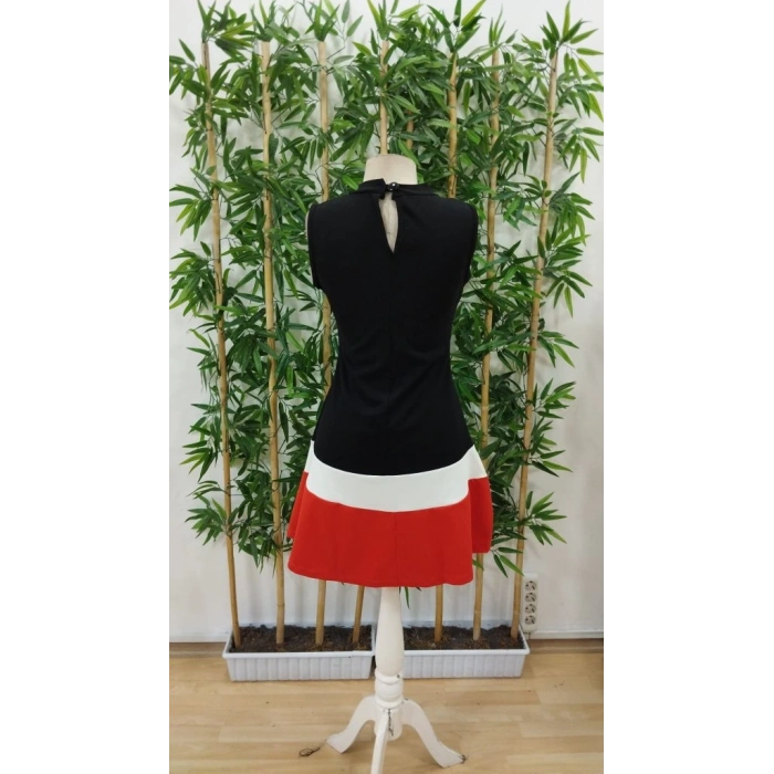 Kadın Sıfır Kol Yarı Balıkçı Yaka şerit Detaylı Ithal Krep Elbise