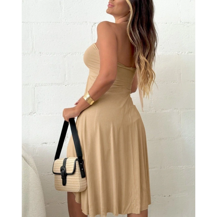 Kadın Straplez Boyundan Askılı Midi Bluz