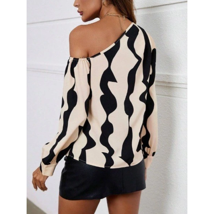 Kadın Tek Omuzdan Açık Uzun Kollu Modal Bluz