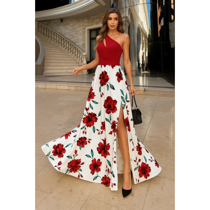Kadın Tek Omuzdan Askılı Damla Detaylı üst Dalgıç Alt Süprem Maxi Elbise