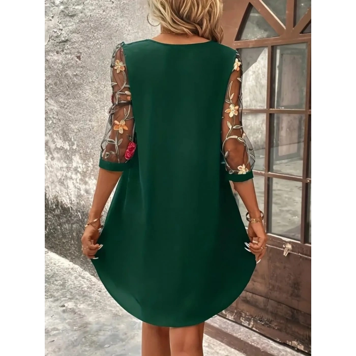 Kadın Truvakar Kol Bisiklet Yaka çiçek Desen Sandy Salaş Kısa Elbise