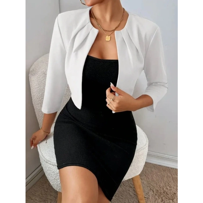 Kadın Truvakar Kol önü Açık Kısa Ithal Krep Ceket