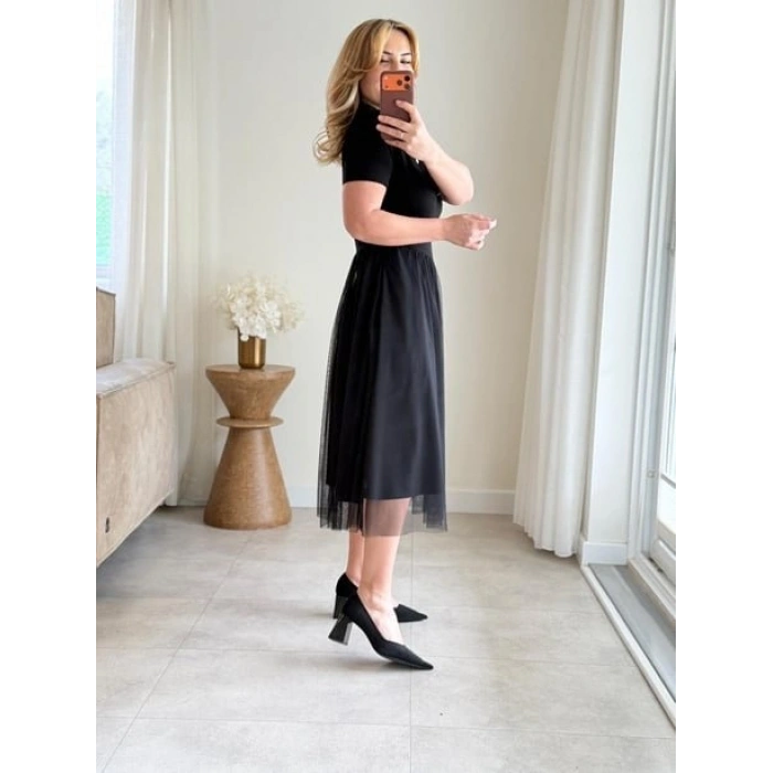 Kadın Tül Etekli Viskon Elbise