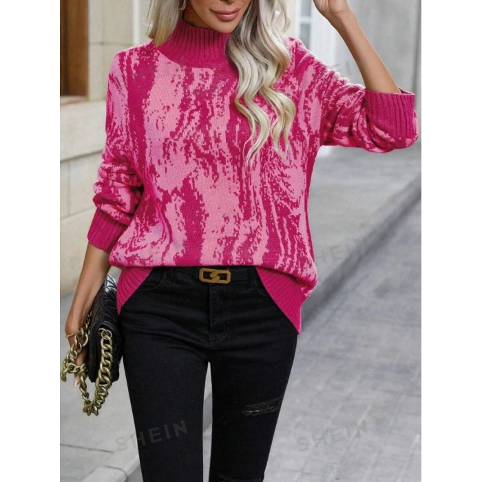 Kadın Uzun Kollu Balıkçı Yaka çok Renkli Triko Bluz