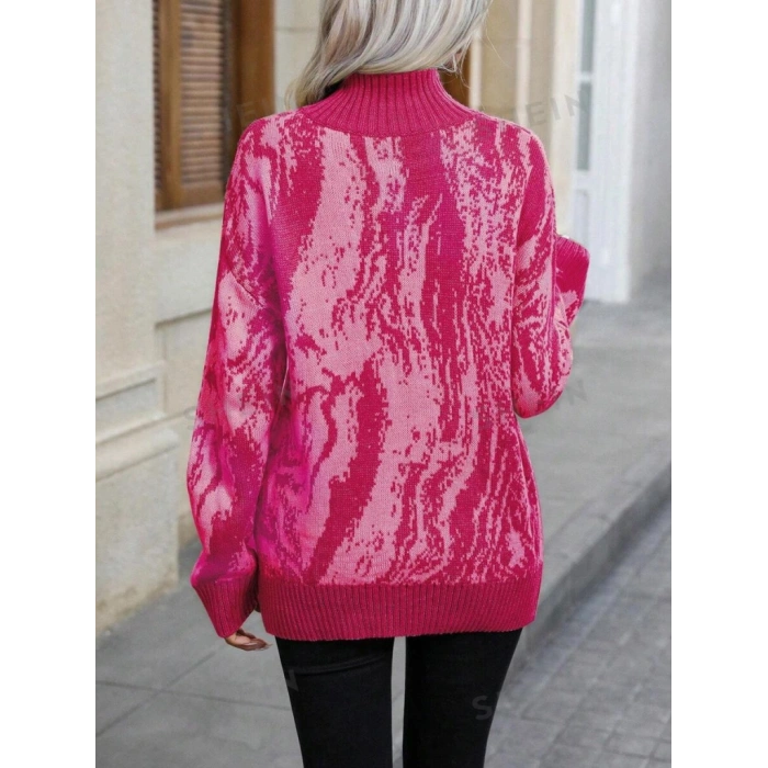 Kadın Uzun Kollu Balıkçı Yaka çok Renkli Triko Bluz