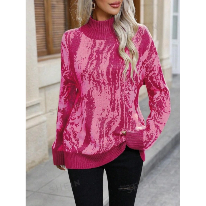 Kadın Uzun Kollu Balıkçı Yaka çok Renkli Triko Bluz