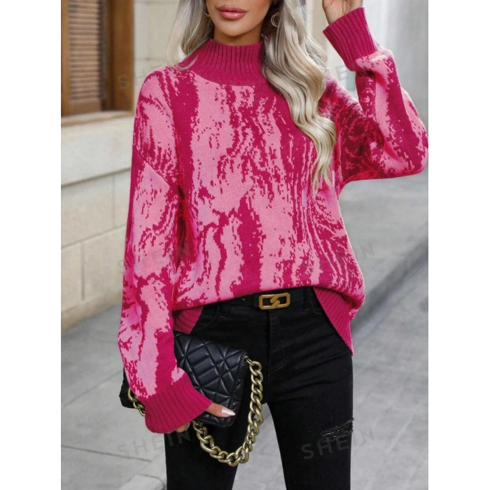 Kadın Uzun Kollu Balıkçı Yaka çok Renkli Triko Bluz