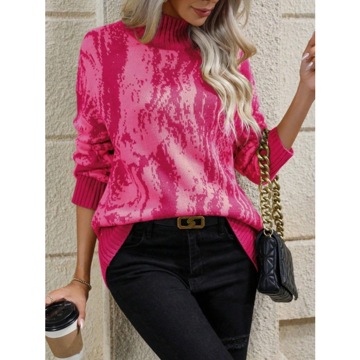 Kadın Uzun Kollu Balıkçı Yaka çok Renkli Triko Bluz