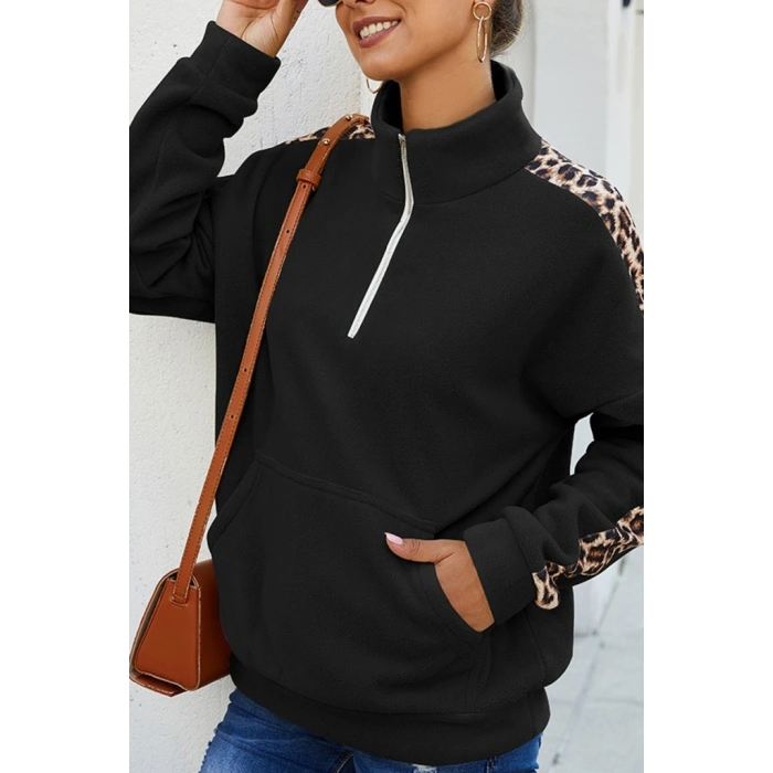 Kadın Uzun Kollu Balıkçı Yaka önden Fermuarlı Polar Bluz