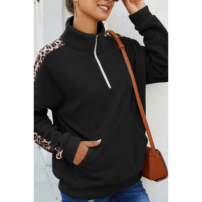 Kadın Uzun Kollu Balıkçı Yaka önden Fermuarlı Polar Bluz