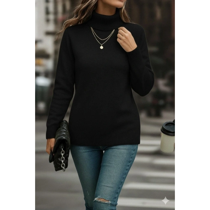 Kadın Uzun Kollu Balıkçı Yaka Triko Bluz