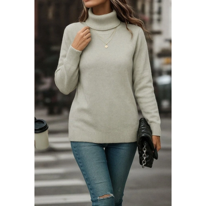 Kadın Uzun Kollu Balıkçı Yaka Triko Bluz