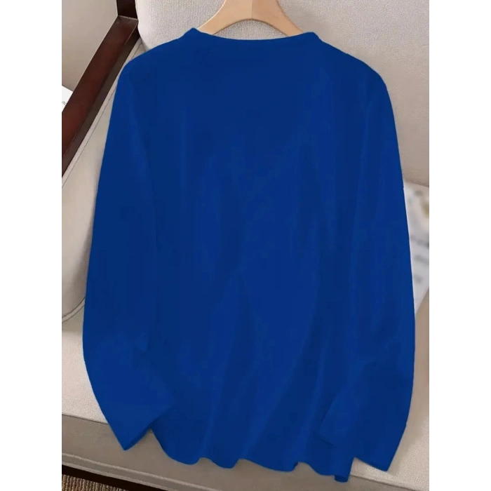 Kadın Uzun Kollu Bisiklet Yaka Ay Baskılı Viskon Bluz