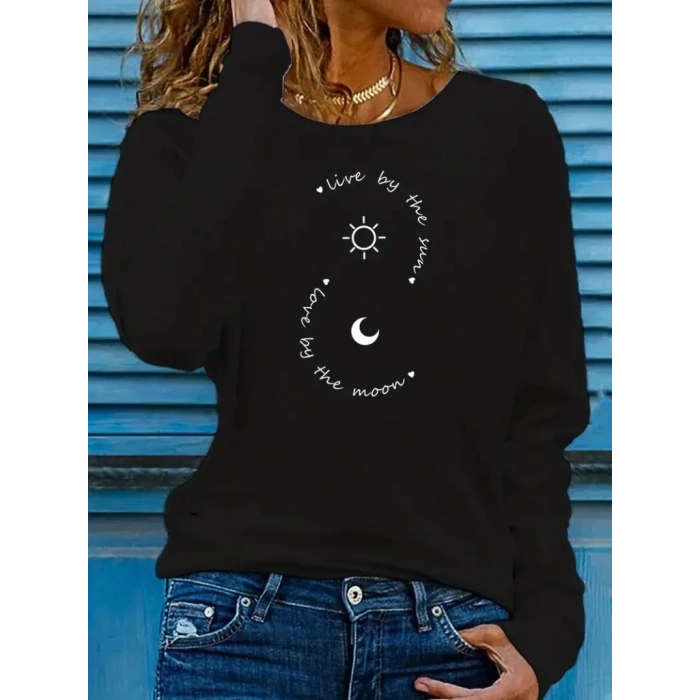 Kadın Uzun Kollu Bisiklet Yaka Desenli Viskon Bluz