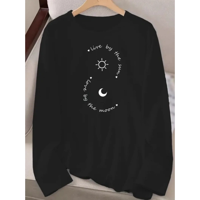 Kadın Uzun Kollu Bisiklet Yaka Desenli Viskon Bluz