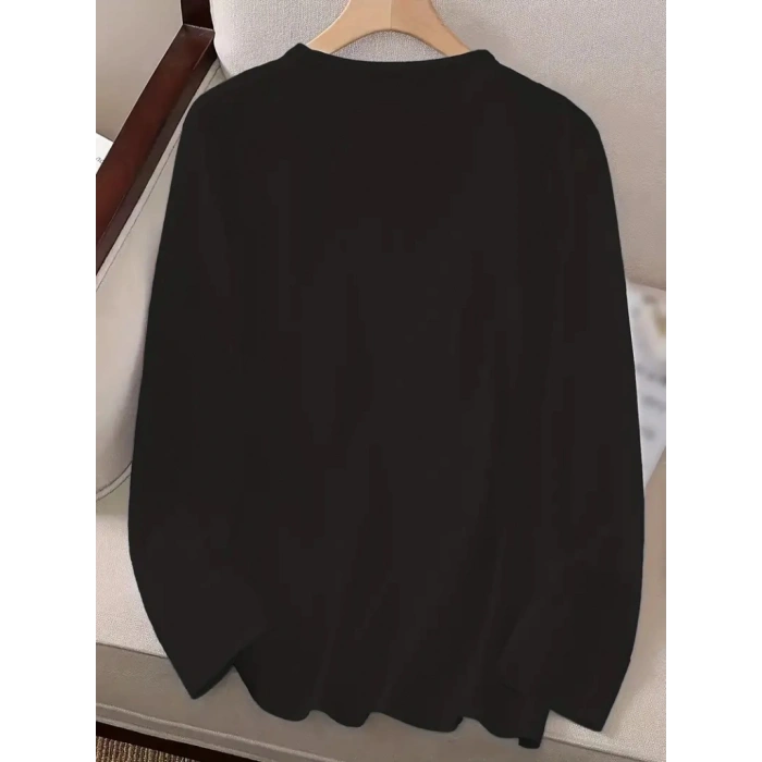 Kadın Uzun Kollu Bisiklet Yaka Desenli Viskon Bluz