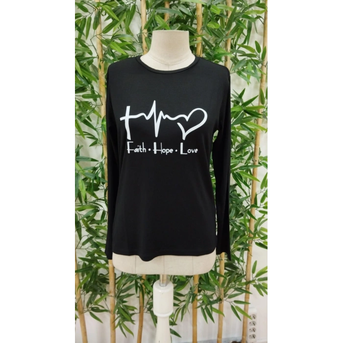 Kadın Uzun Kollu Bisiklet Yaka Desenli Viskon Bluz