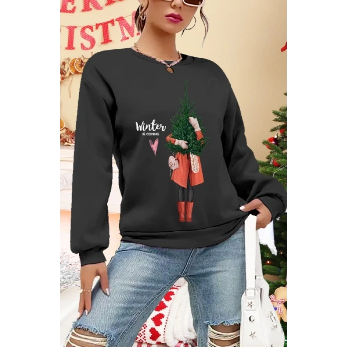 Kadın Uzun Kollu Bisiklet Yaka Desenli Viskon Iki Iplik Bluz